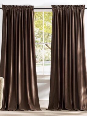 NICETOWN Brown Velvet Curtains Length for Bedroom 2 Panels, 52 × 84